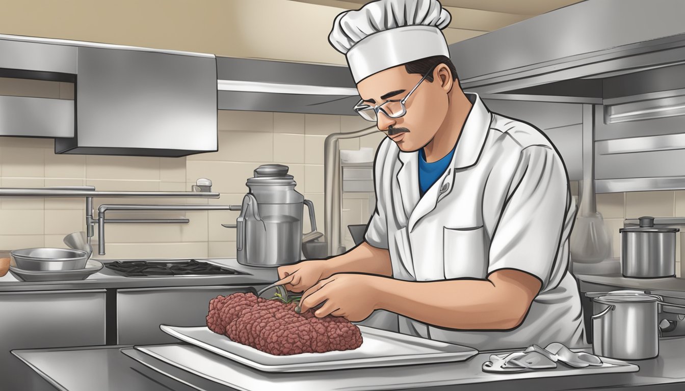 A diabetic portioning out a serving of lean ground beef for a meal