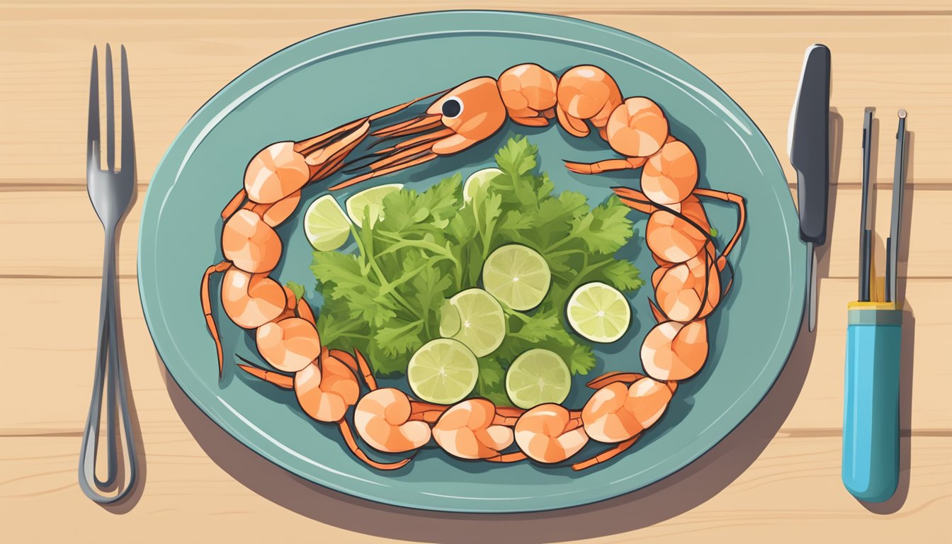 A plate of shrimp with a measuring tape to indicate portion size for diabetes management