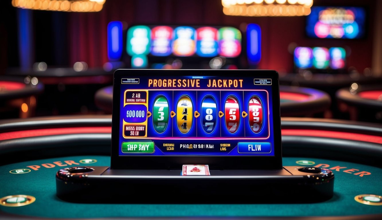 Meja poker digital dengan grafik yang cerah dan tampilan jackpot progresif yang besar