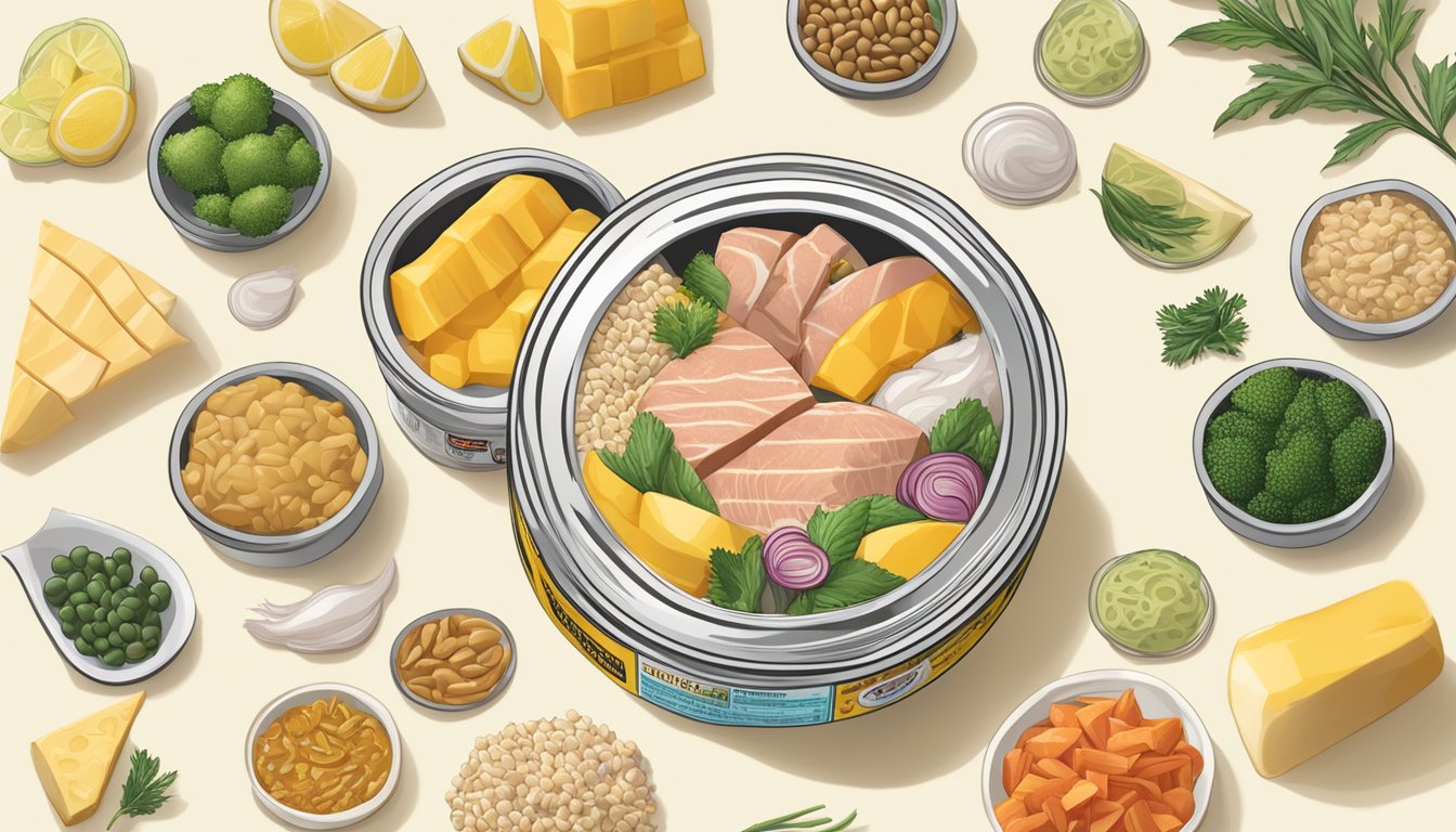 A can of Bumble Bee Prime Fillet Solid White Albacore tuna surrounded by a variety of diabetes-friendly foods