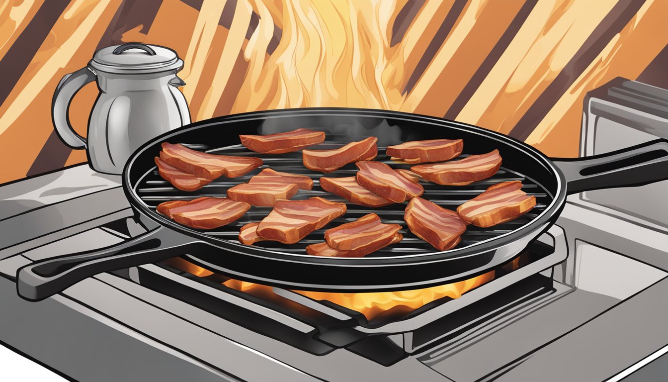 A sizzling skillet with strips of Godshall's Maple Turkey Bacon cooking to perfection