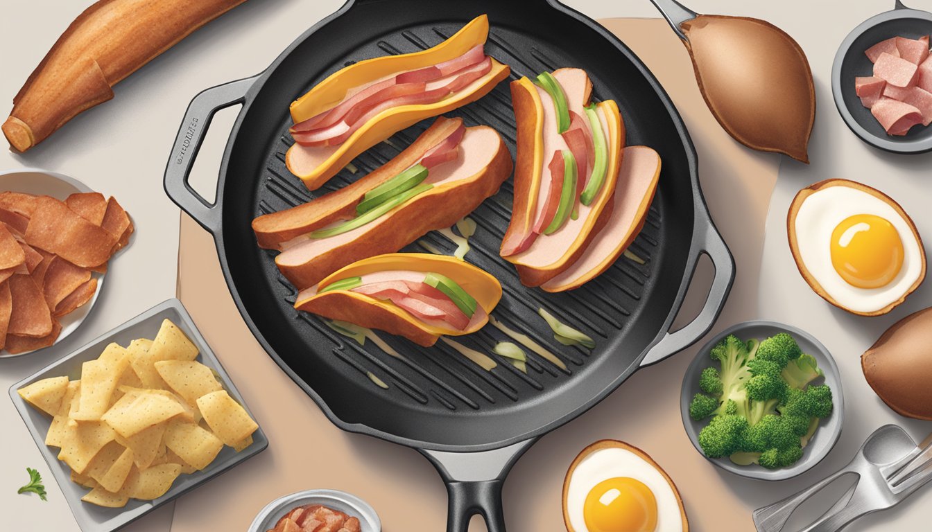 A sizzling skillet with Oscar Mayer Selects Uncured Turkey Bacon cooking