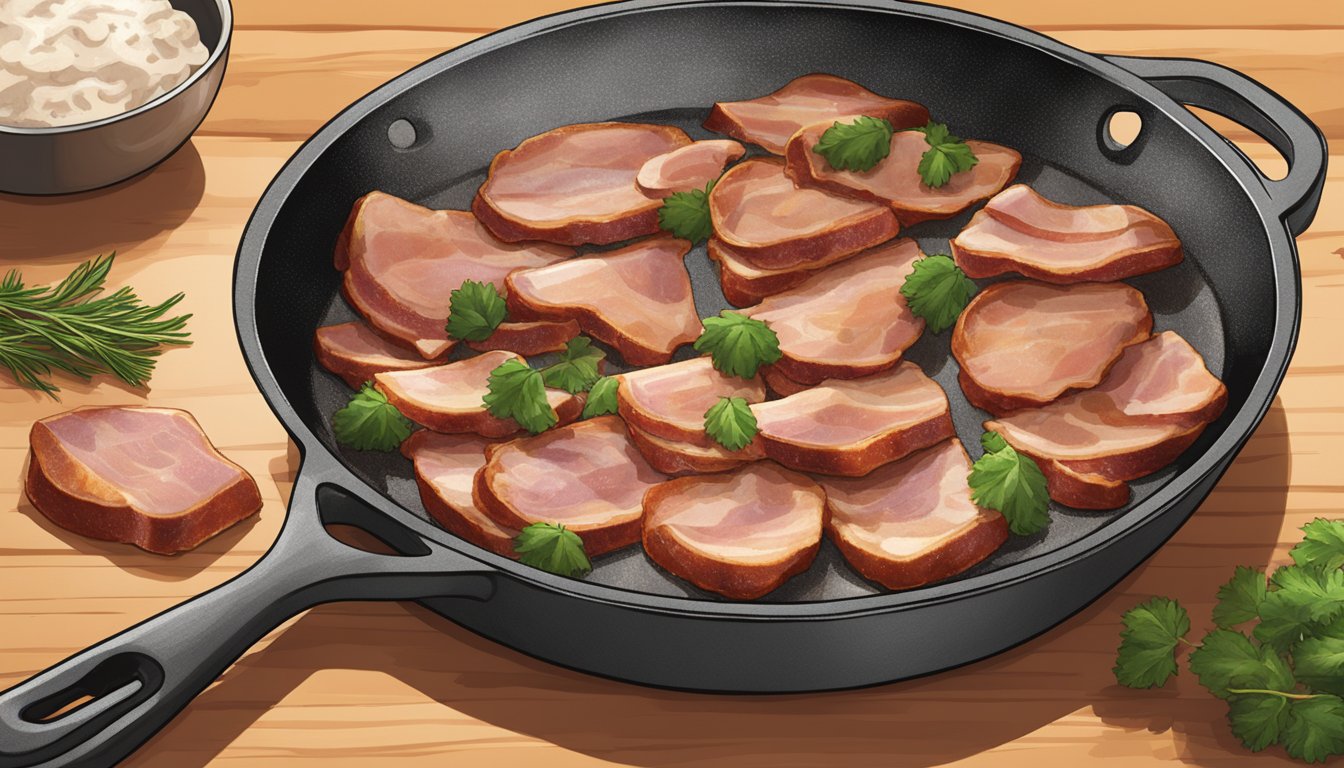 A sizzling skillet with Wellshire Farms Uncured Turkey Bacon cooking to perfection, emitting a mouthwatering aroma