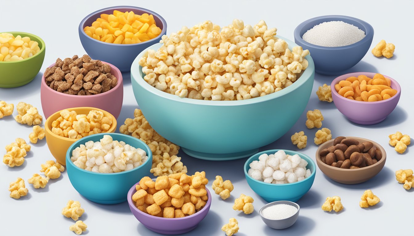 A bowl of Smartfood Delight Sea Salt popcorn surrounded by a variety of diabetes-friendly snacks