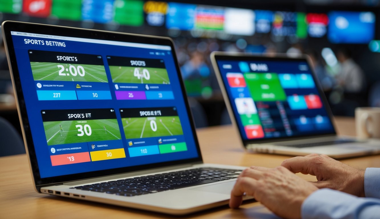 Situs taruhan olahraga dengan suasana yang aman dan terpercaya, menampilkan berbagai acara olahraga dan odds yang ditampilkan di layar digital