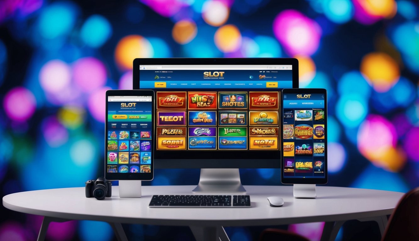 Situs permainan slot online yang penuh warna dengan berbagai penyedia permainan yang ditampilkan dalam tata letak yang dinamis dan berwarna-warni