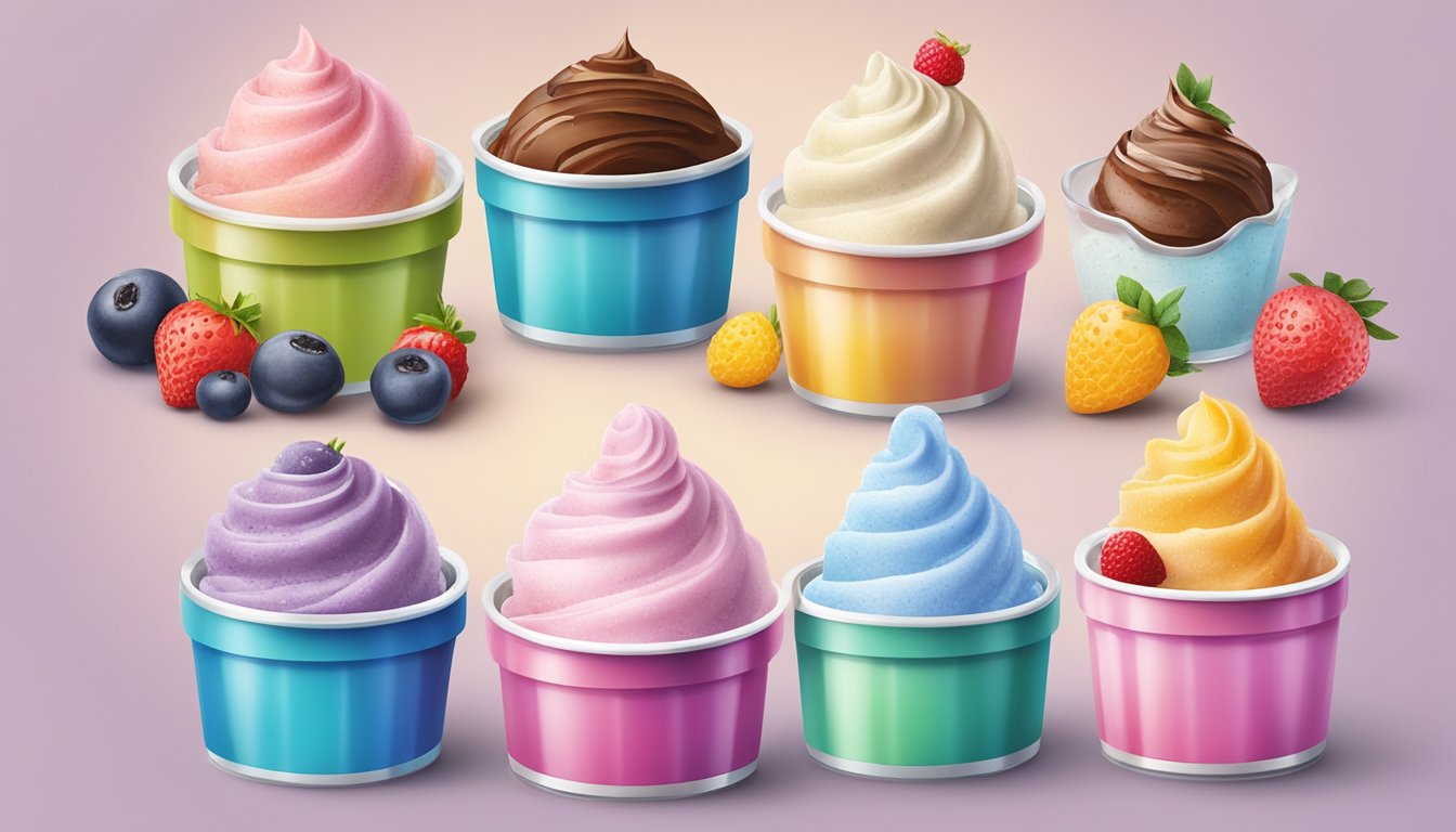 A variety of colorful, delicious-looking sugar-free ice cream containers arranged on a table with enticing toppings and garnishes