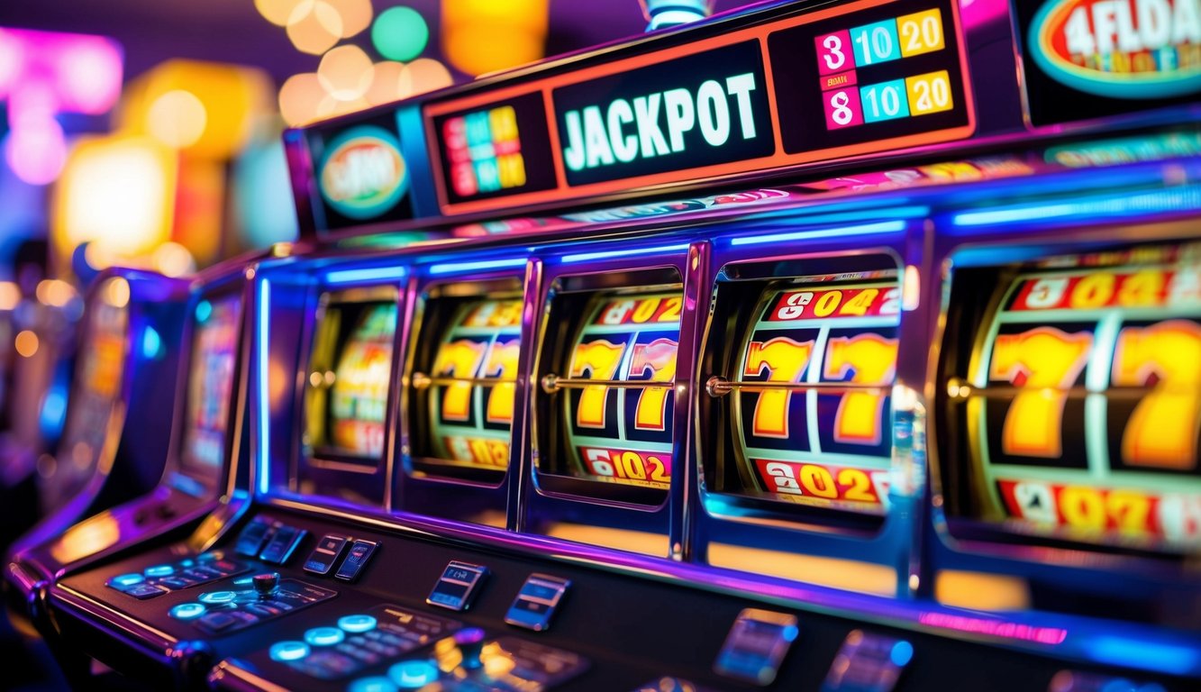 Mesin slot platform yang modern dan bersemangat dengan lampu berkedip dan tampilan jackpot besar