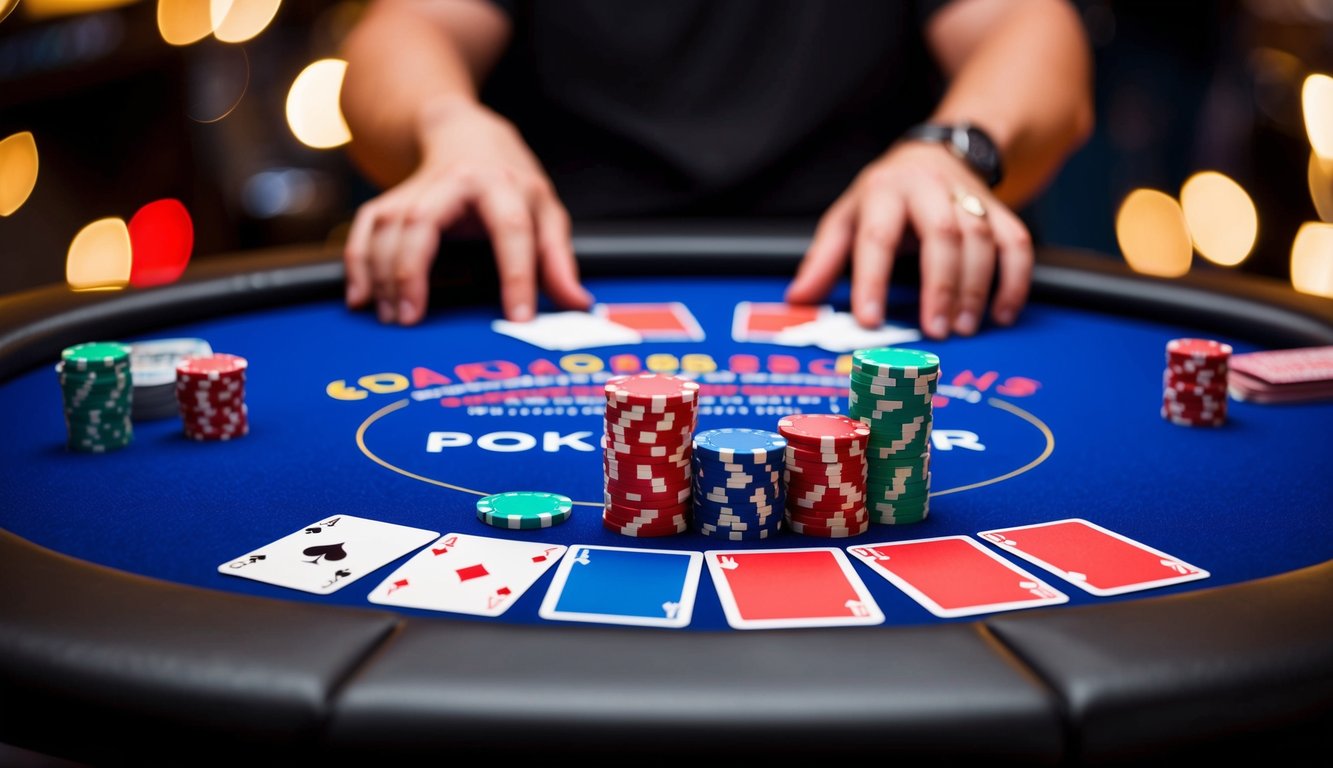 Meja poker online yang hidup dengan chip dan kartu berwarna-warni