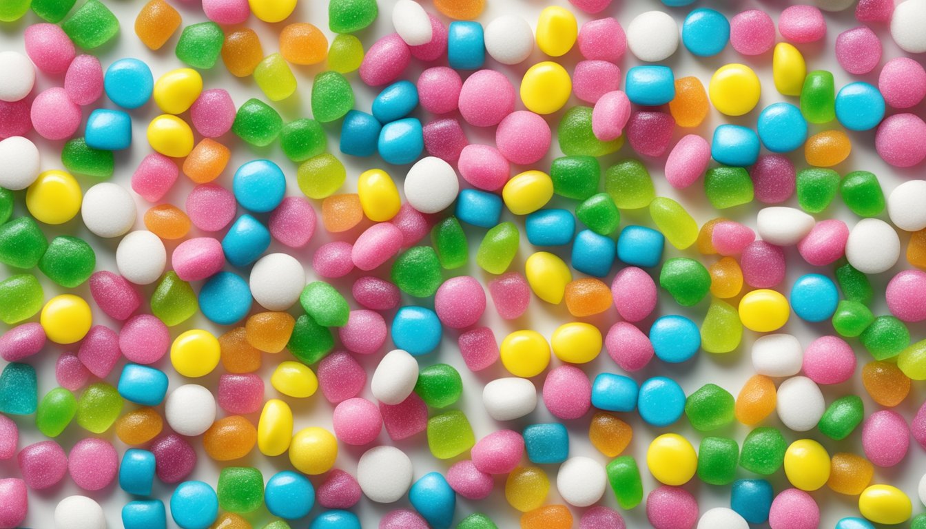 A colorful assortment of Jolly Rancher Sugar-Free Hard Candy displayed on a clean, white surface, surrounded by other sugar-free candies