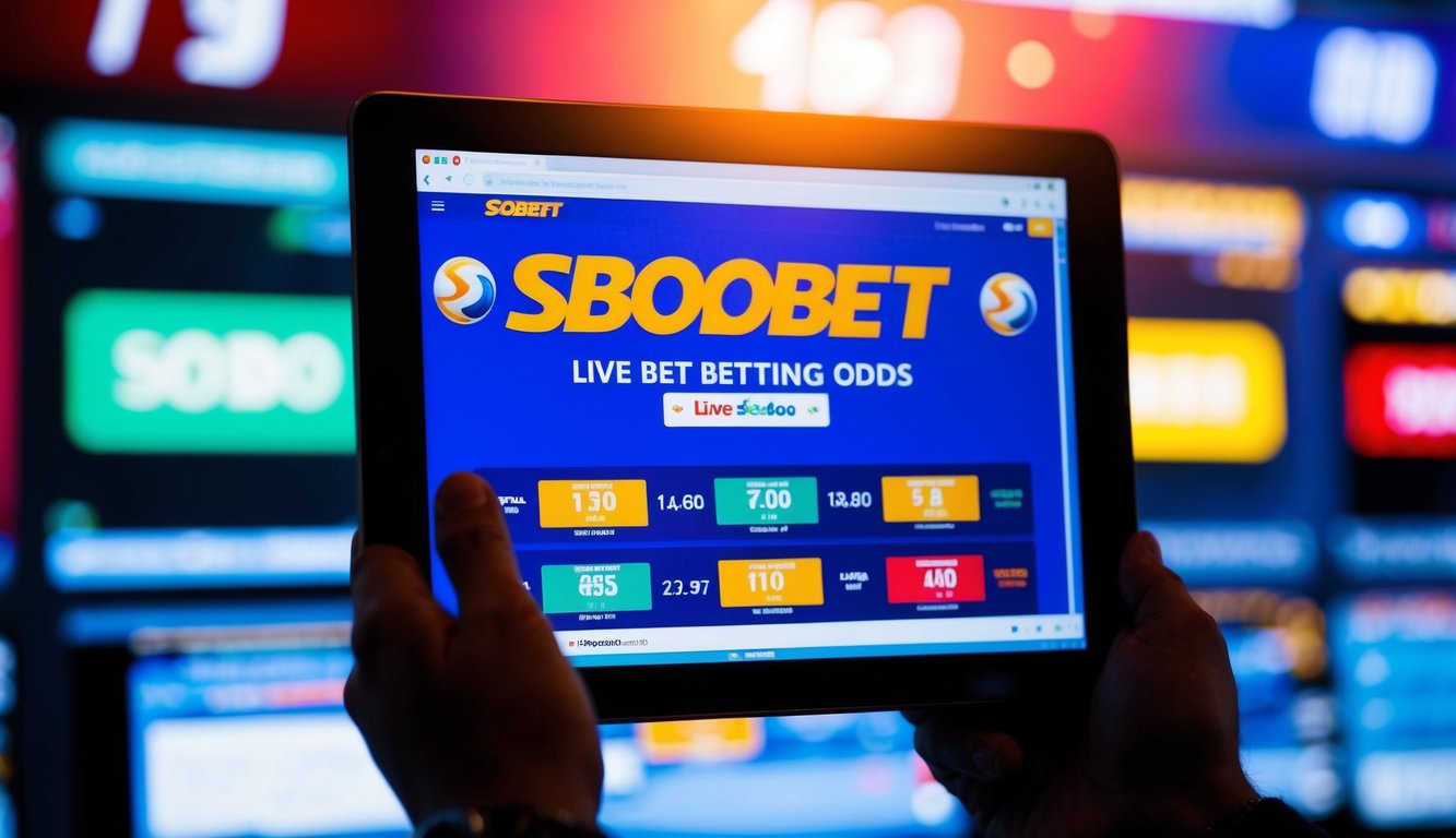 Sebuah layar digital yang hidup menampilkan peluang taruhan SBObet secara langsung