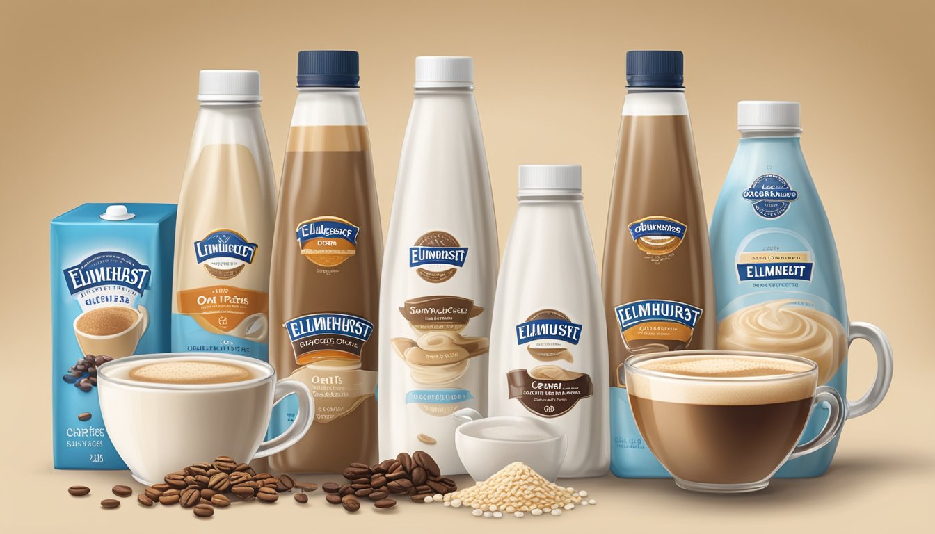 A bottle of Elmhurst 1925 Unsweetened Oat Creamer surrounded by various sugar-free coffee creamer options for diabetics