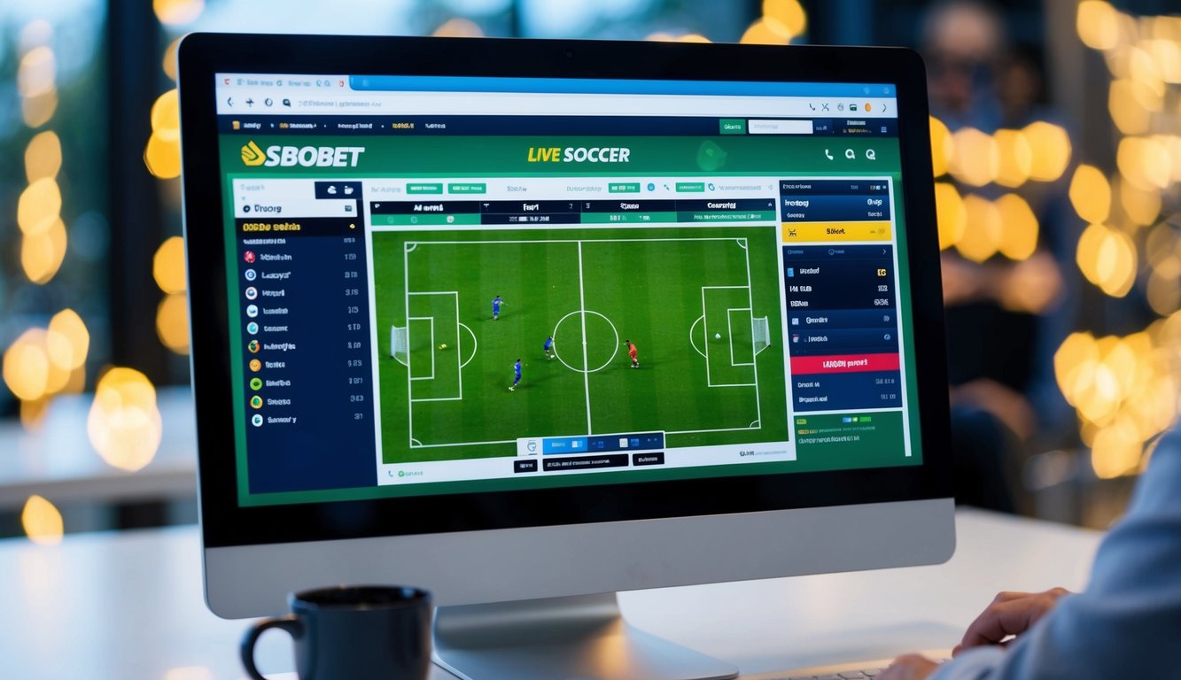 Sebuah layar komputer menampilkan pertandingan sepak bola langsung di SBObet, dengan antarmuka dan fitur streaming langsung yang terlihat