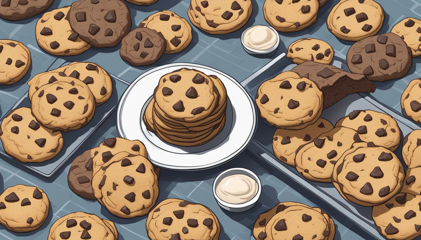 A plate of ChocZero sugar-free chocolate chip cookies surrounded by a variety of other sugar-free cookies, with a "best for diabetics" label