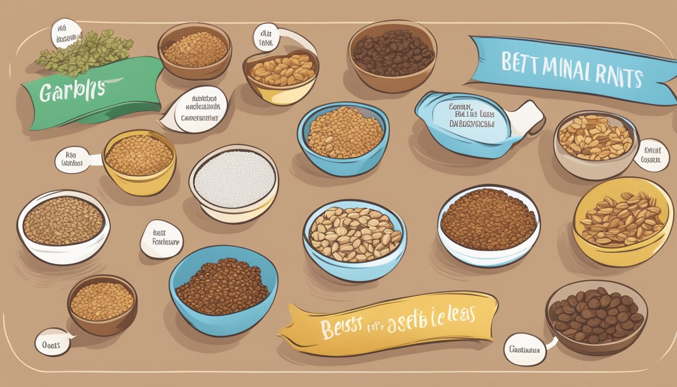 A table displays various low-carb granola ingredients, including nuts, seeds, and oats, with a sign listing the 7 best options for diabetics