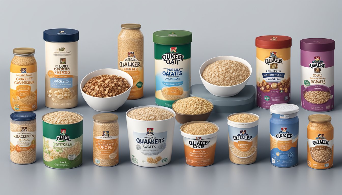 A bowl of Quaker Steel Cut Oats surrounded by 7 other low-glycemic index oatmeal brands, arranged in a visually appealing manner