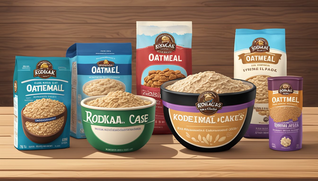 A bowl of Kodiak Cakes oatmeal surrounded by 7 other low-glycemic oatmeal brands on a wooden table