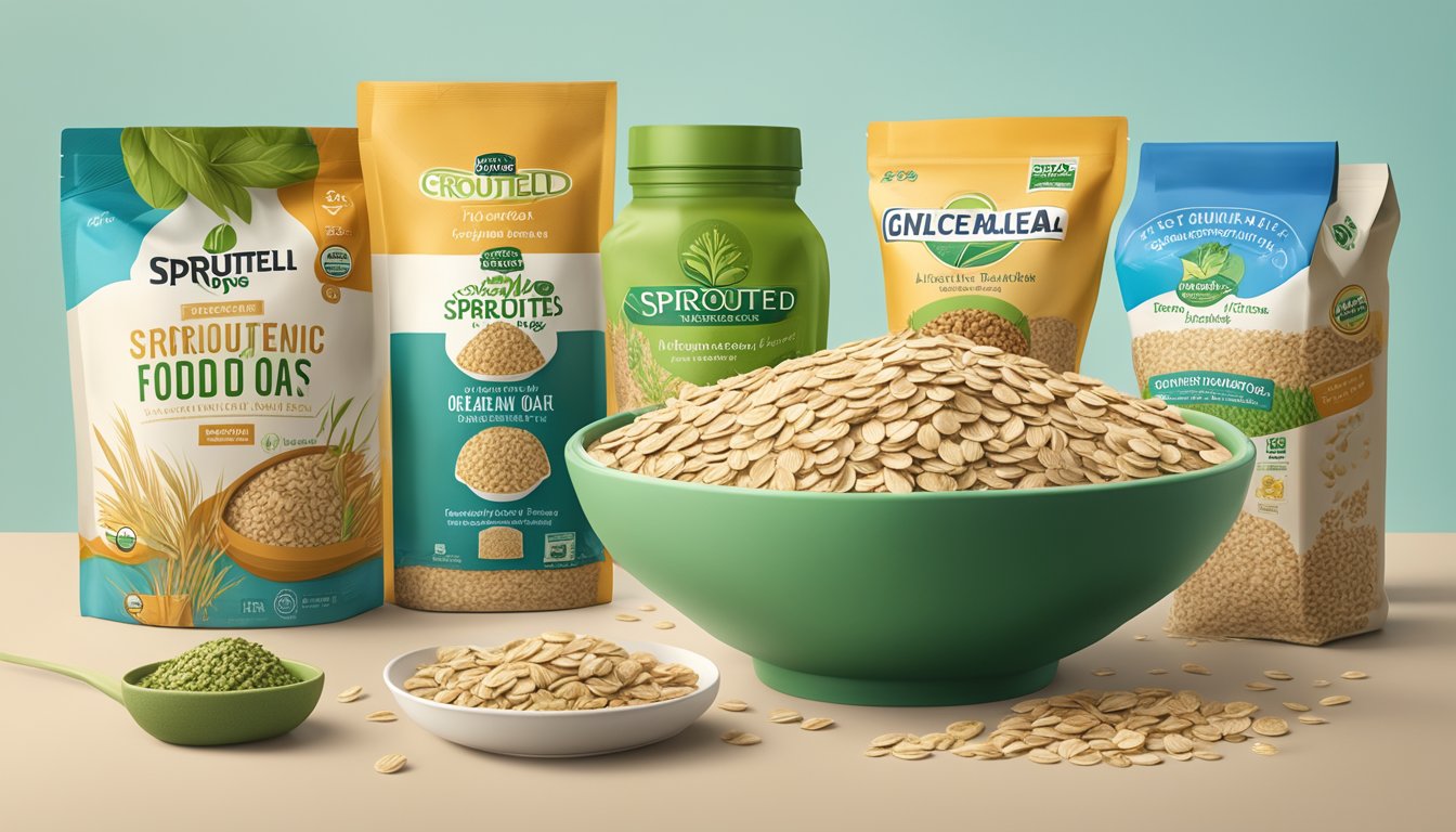 A bowl of sprouted rolled oats surrounded by various low-glycemic index oatmeal brands, with a focus on the One Degree Organic Foods packaging