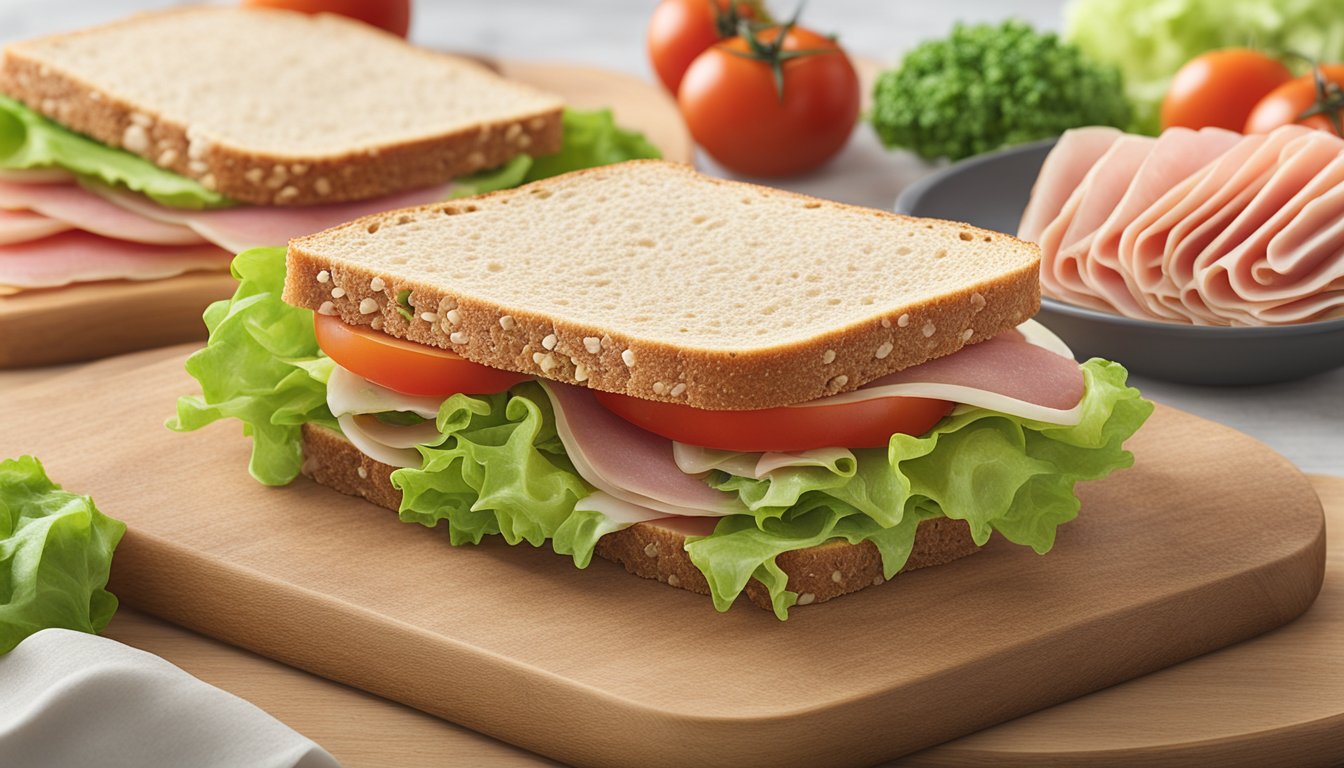 A variety of low-carb sandwich thins displayed on a table, surrounded by fresh ingredients like lettuce, tomatoes, and deli meats