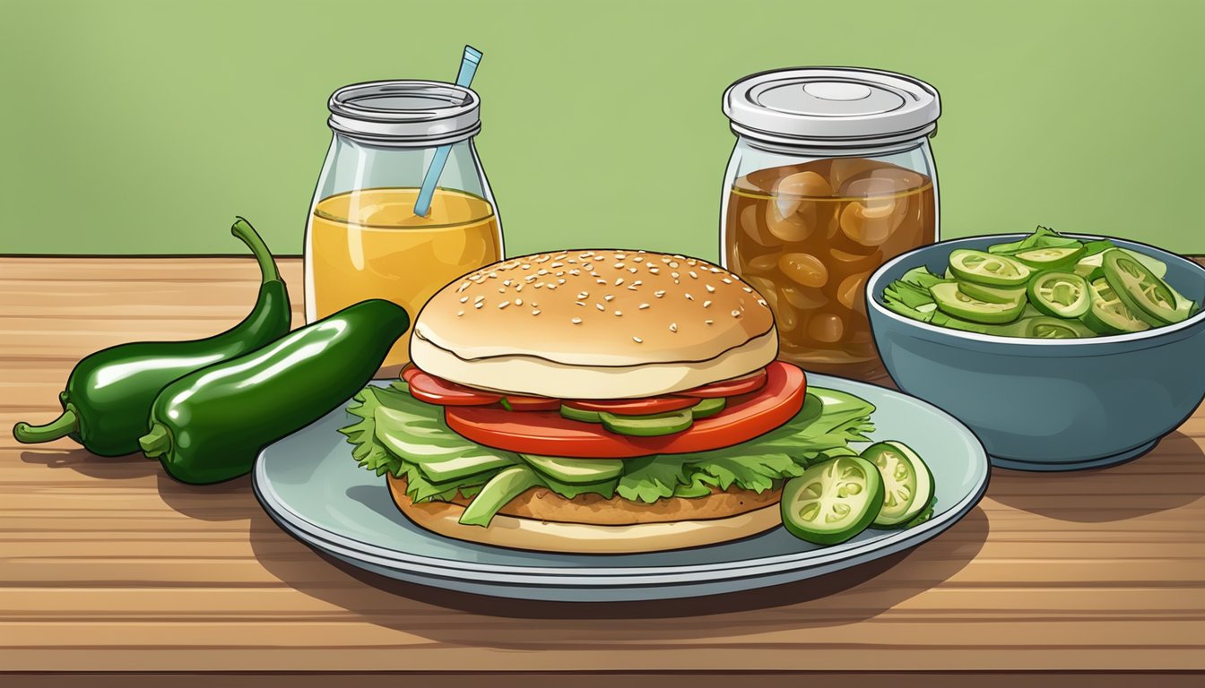 A table set with a plate of Outer Aisle Jalapeno Sandwich Thins surrounded by fresh ingredients for a low-carb burger