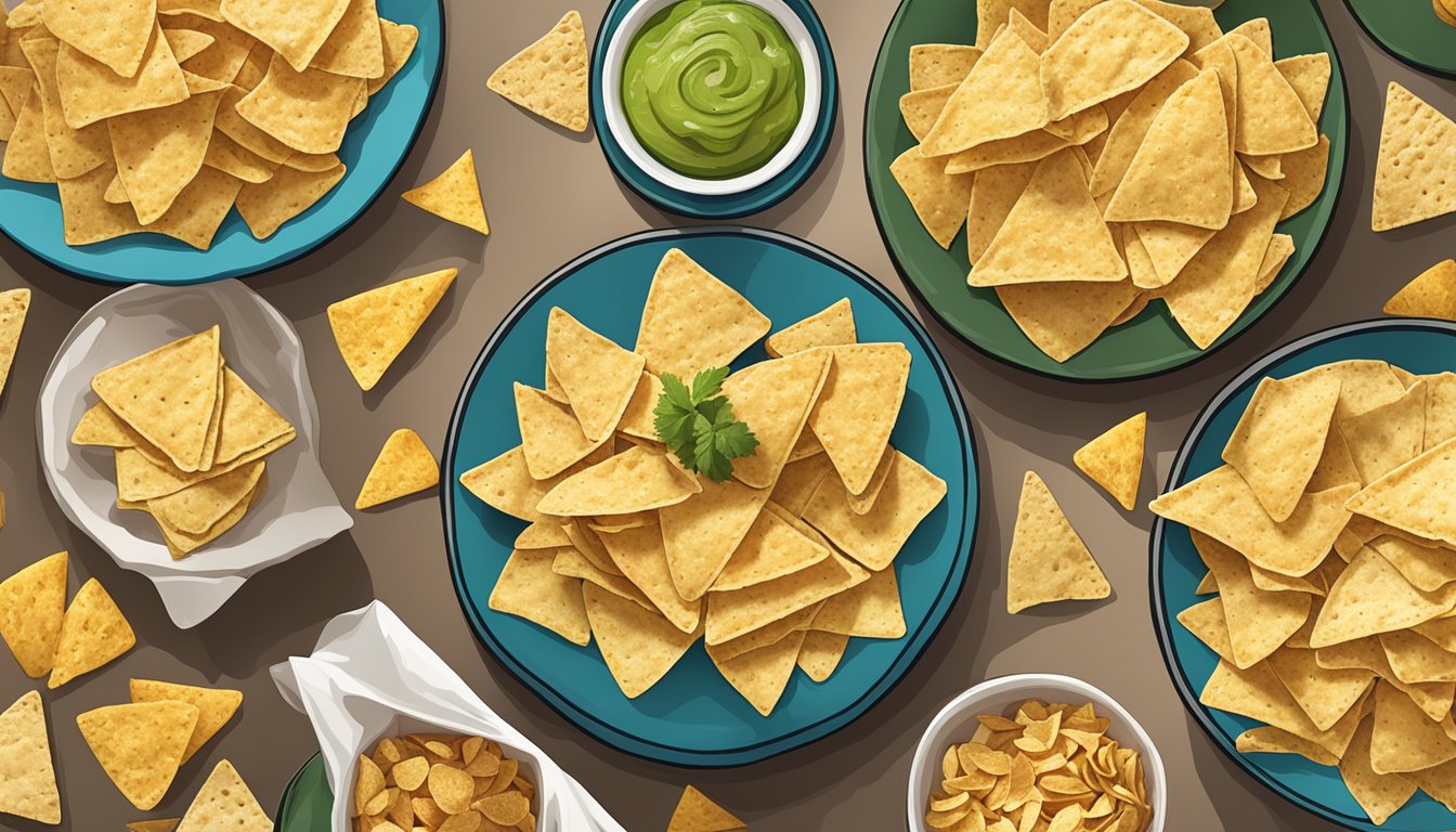 A table with a variety of tortilla chips arranged in a visually appealing manner, with the BeyondChipz Totopos Tortilla Chips prominently displayed among the selection