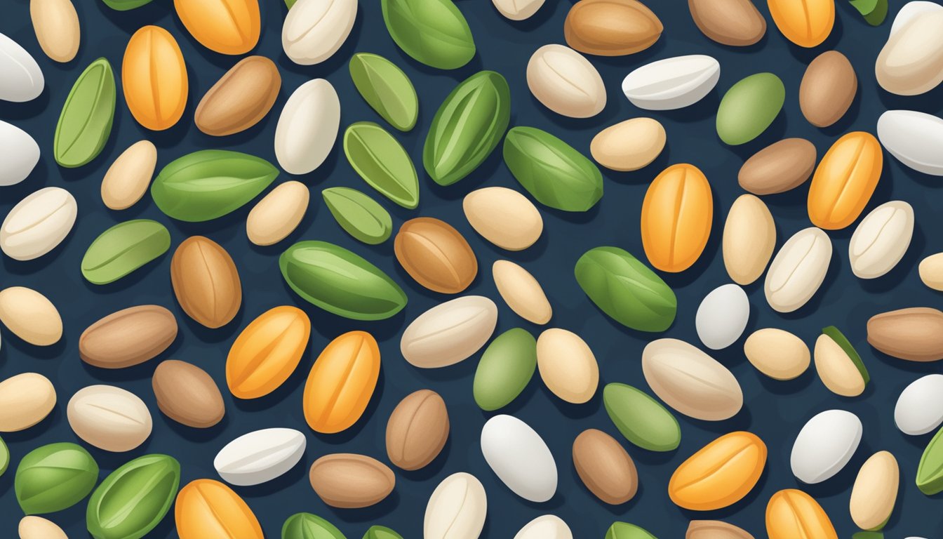 A colorful array of cannellini beans arranged in a circular pattern, surrounded by other low-glycemic index legumes, with a clean and modern backdrop