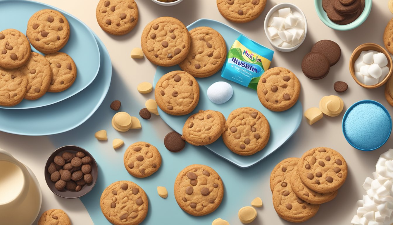 A plate of sugar-free protein cookies surrounded by NuStevia products