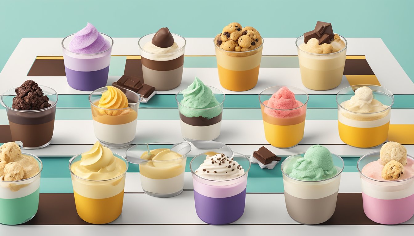 A colorful array of diabetic-friendly frozen desserts, including Halo Top Chocolate Chip Cookie Dough, arranged on a modern, minimalist table