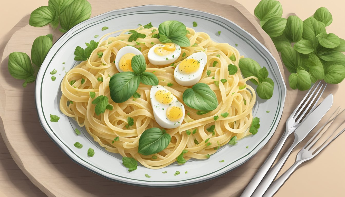 A plate of hearts of palm linguine surrounded by 6 low-carb egg noodle alternatives