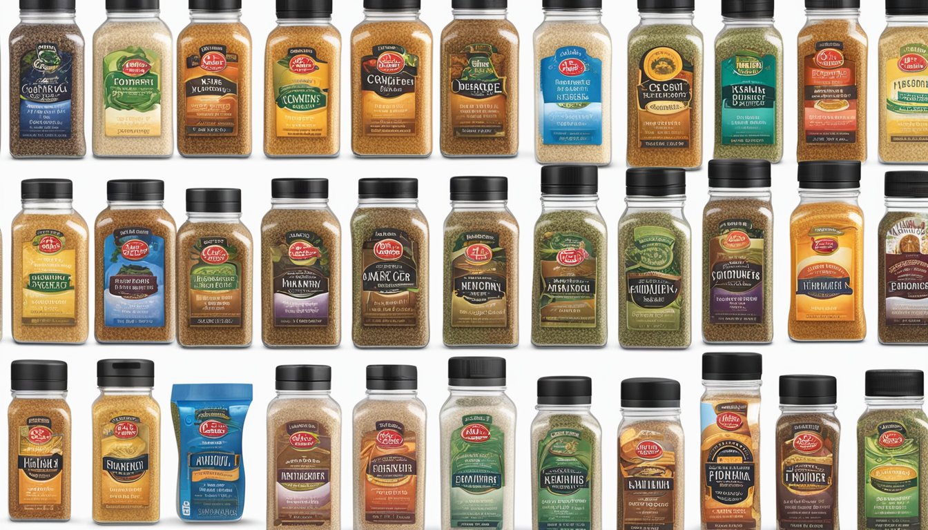 A colorful array of 17 different seasoning blends, each labeled as sugar-free, with the Lawry's Salt-Free 17 Seasoning prominently displayed