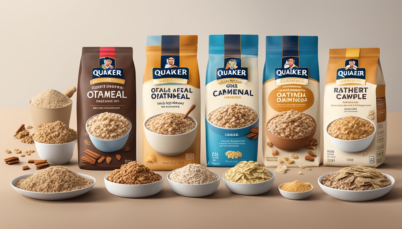 A bowl of Quaker Instant Oatmeal Lower Sugar Maple & Brown Sugar surrounded by 4 other low-carb oatmeal options