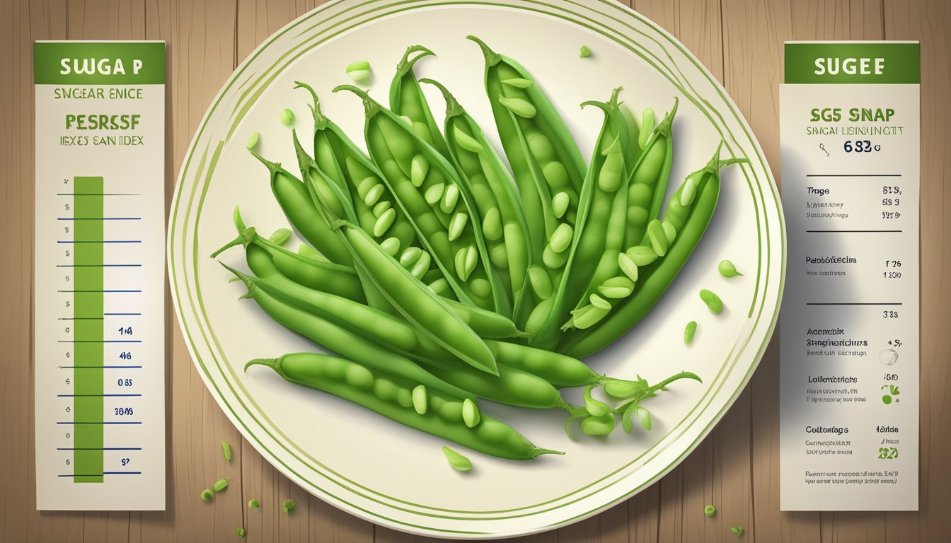 A plate of sugar snap peas next to a glycemic index chart