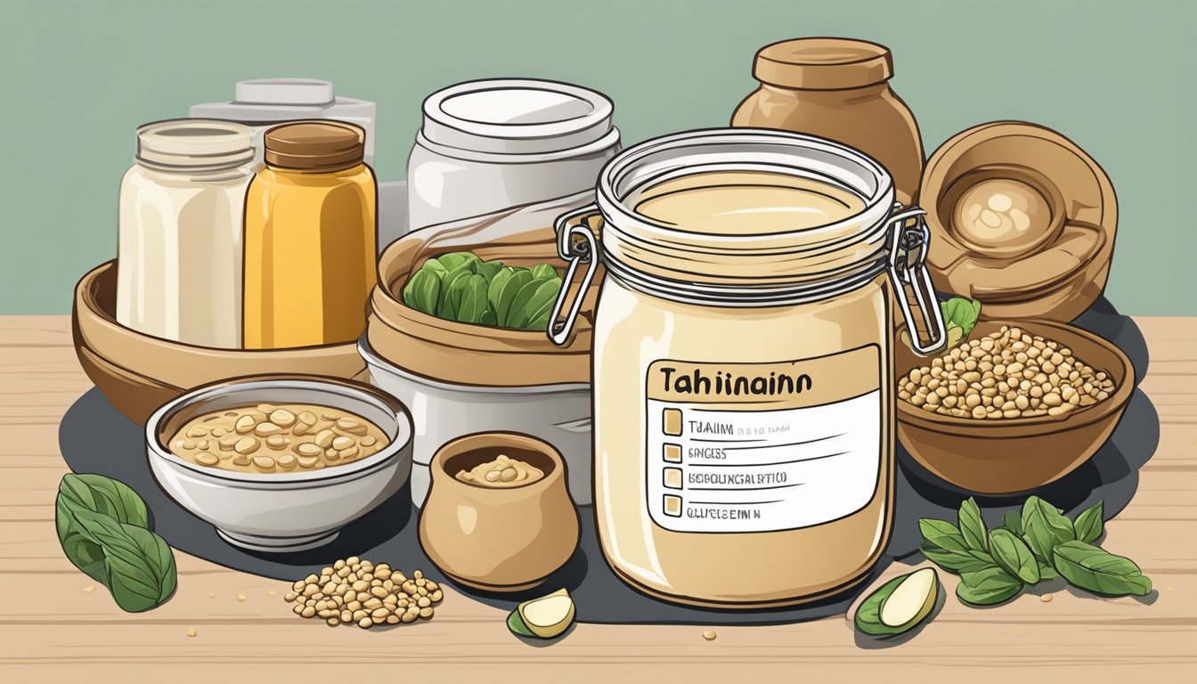 A jar of tahini surrounded by various foods with different glycemic index values