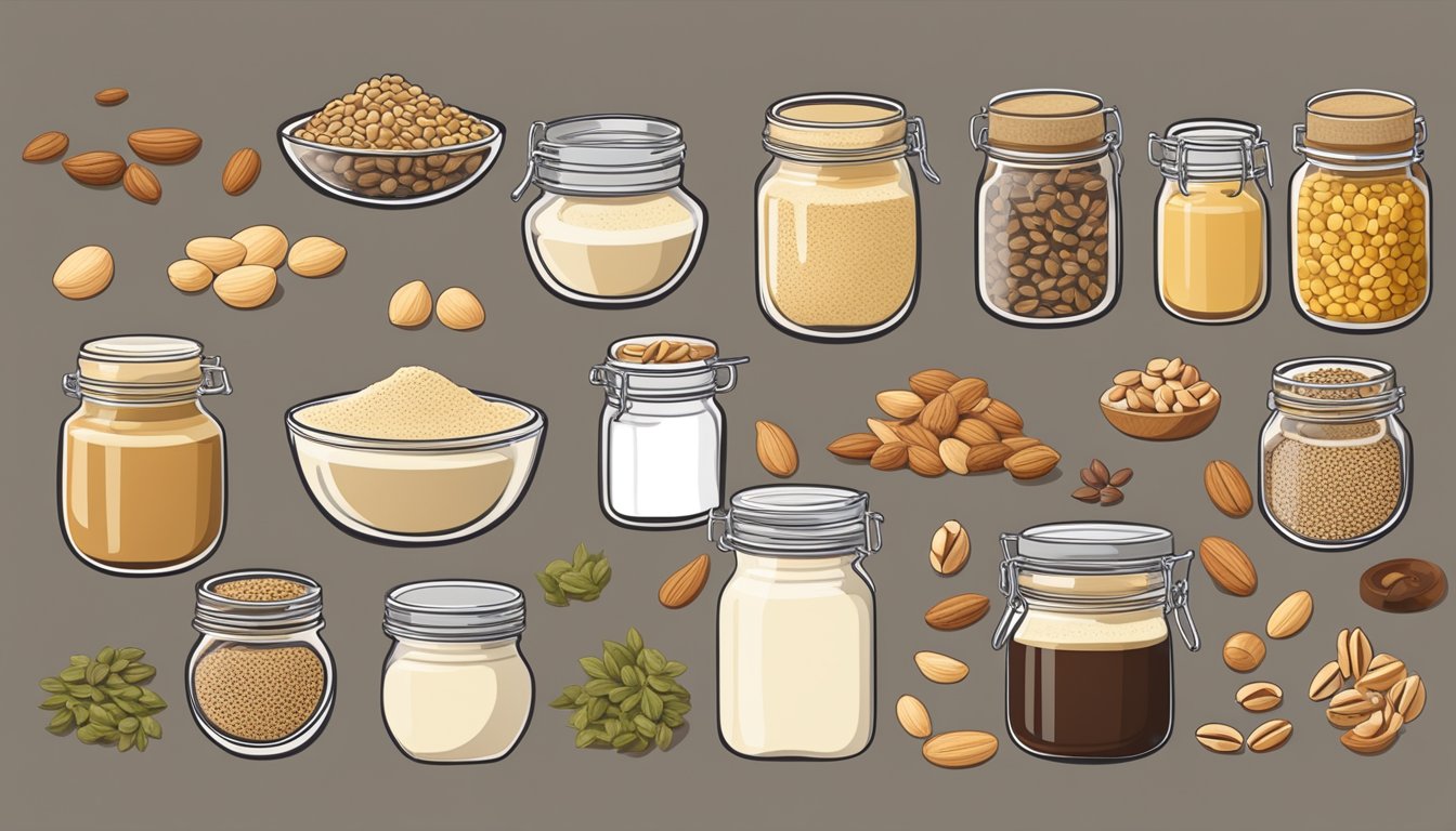 A table with various jars of tahini, surrounded by different types of seeds and nuts, with a glycemic index chart displayed next to them