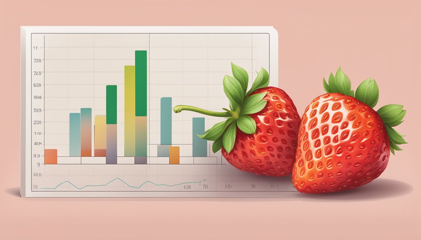 A ripe strawberry placed next to a glycemic index chart