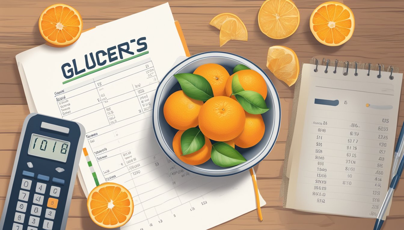 A bowl of oranges with a glycemic index chart beside it