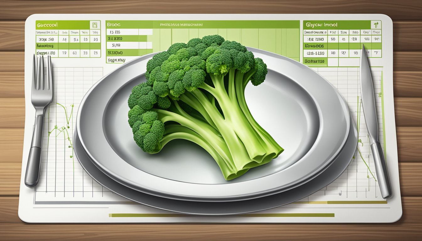 A plate of fresh broccoli with a glycemic index chart next to it