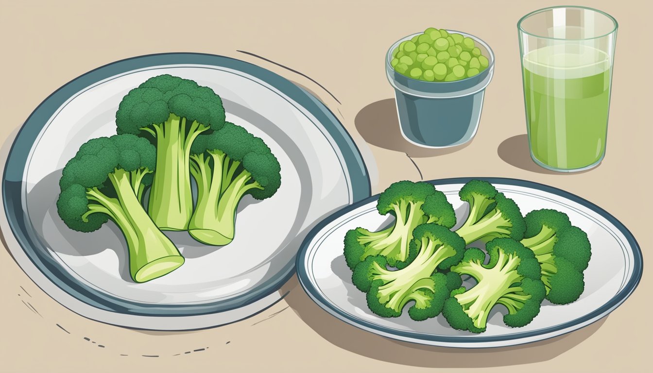 A plate with a serving of broccoli next to a chart showing the comparative glycemic index of related foods