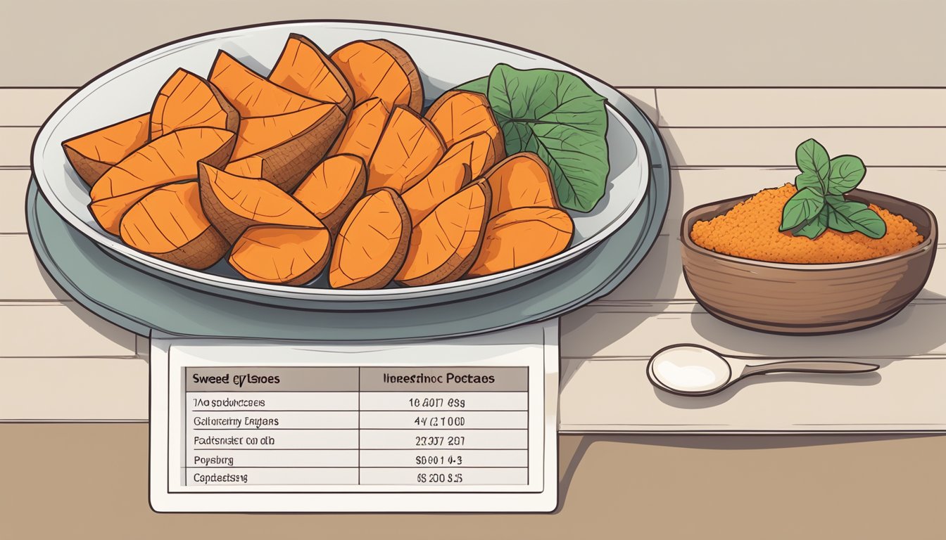 A plate with a perfectly portioned serving of sweet potatoes next to a glycemic index chart