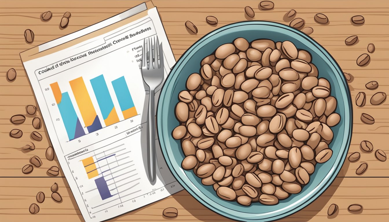 A bowl of cooked pinto beans next to a glycemic index chart