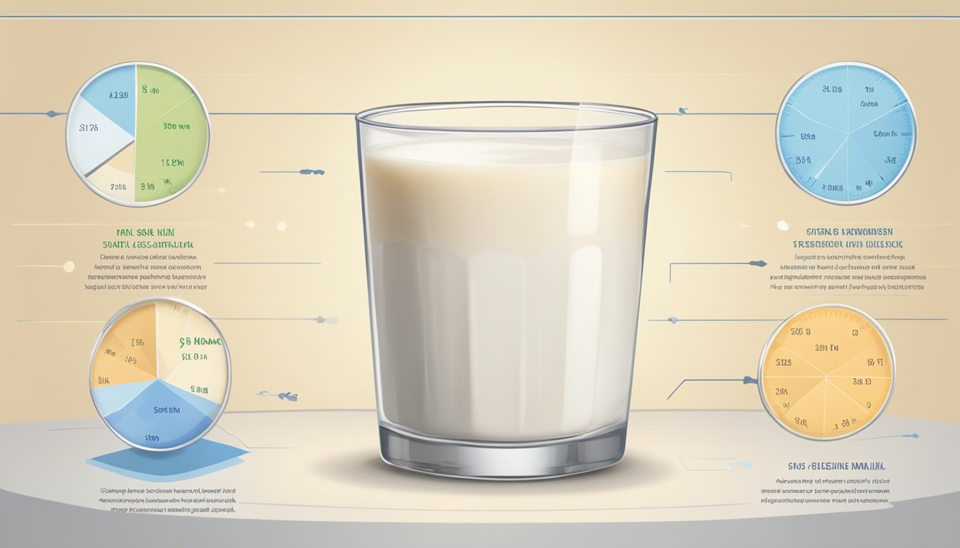 A glass of soy milk surrounded by various types of milk, with a glycemic index chart in the background