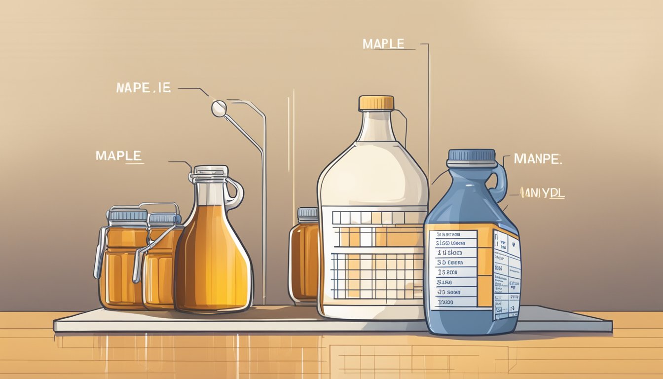 A bottle of maple syrup next to a glycemic index chart