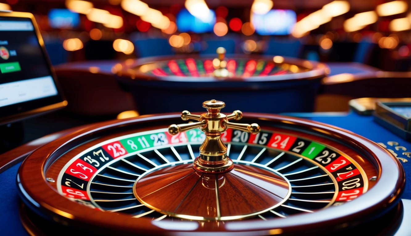 Roda roulette berputar di antarmuka kasino online yang penuh warna