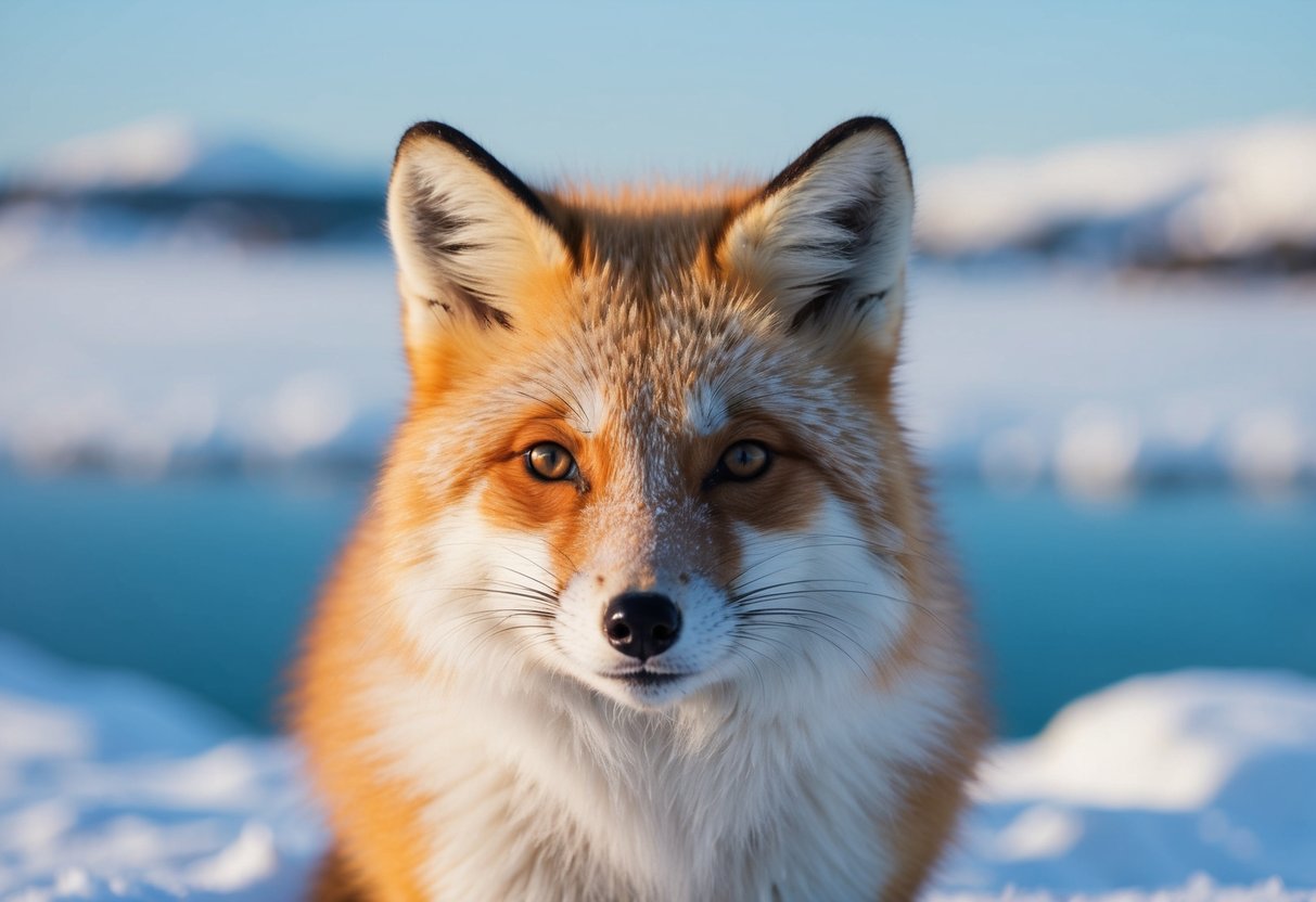 An arctic fox with vibrant, temporary color options, surrounded by a creative, wintry landscape