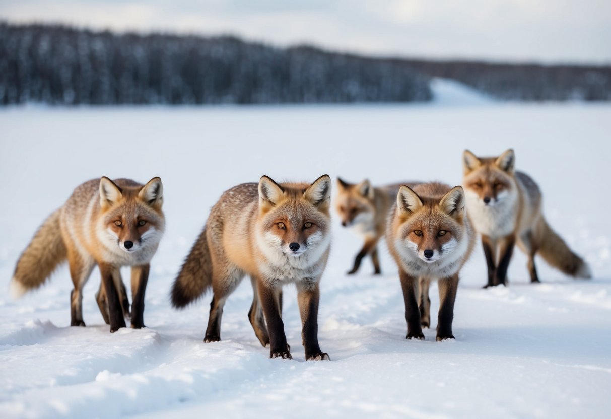 A group of arctic foxes roam the snowy Finnish tundra, with researchers observing and tracking their numbers for conservation efforts