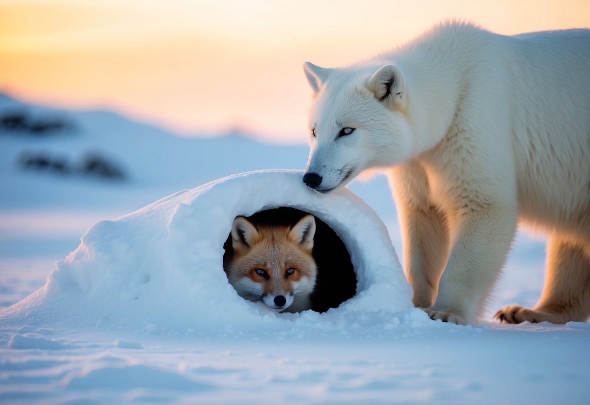 An arctic fox outwits a polar bear by hiding in a snow-covered den