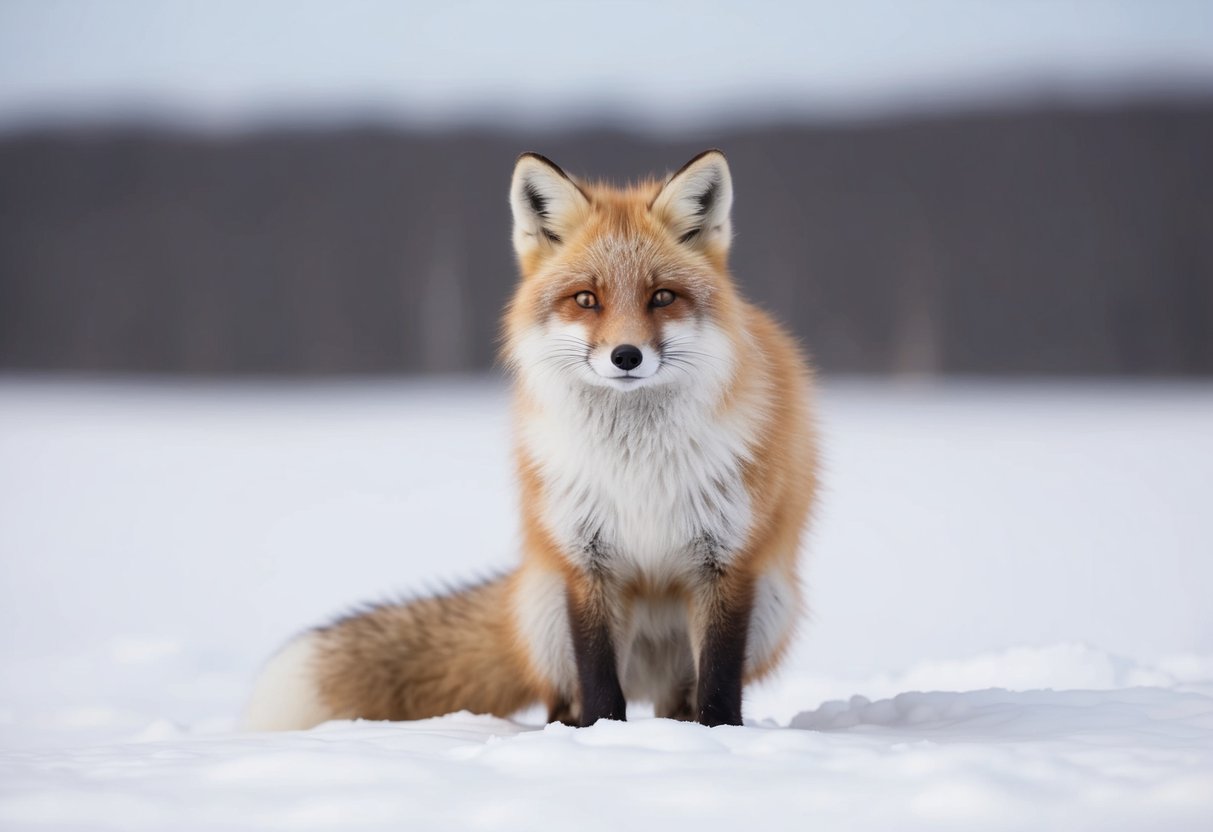An arctic fox with a brown coat blends into a snowy winter landscape. As the seasons change, its coat turns white, camouflaging it against the summer tundra