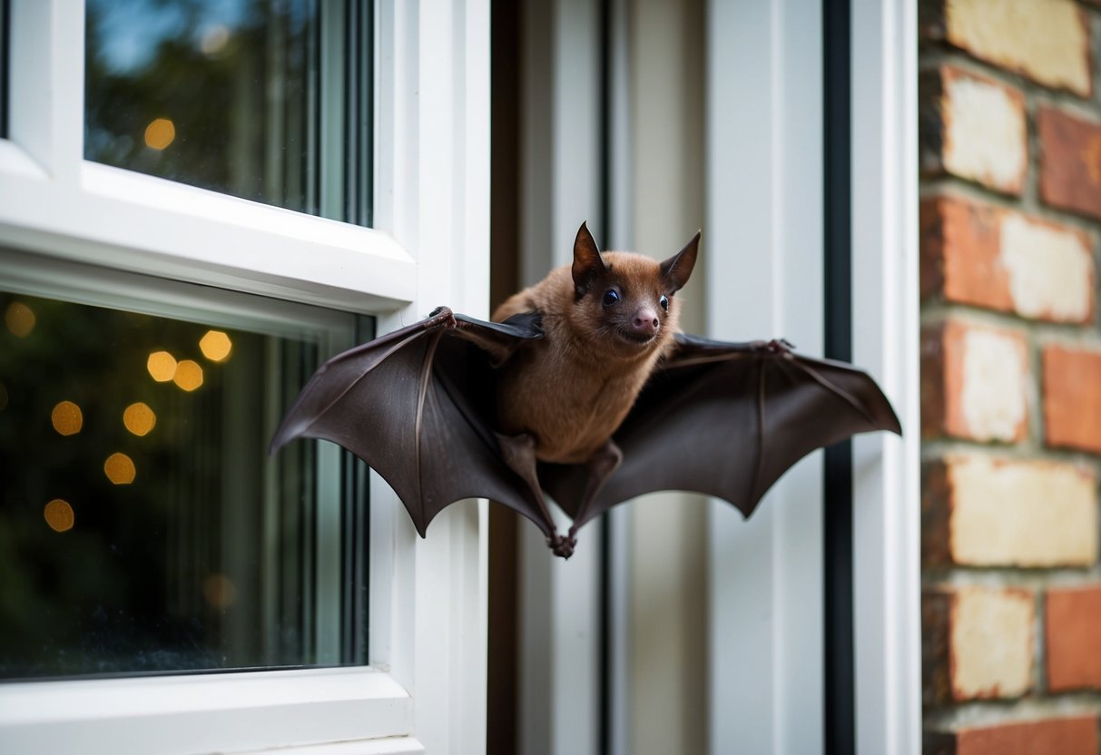 A bat flies out of an open window in a UK house