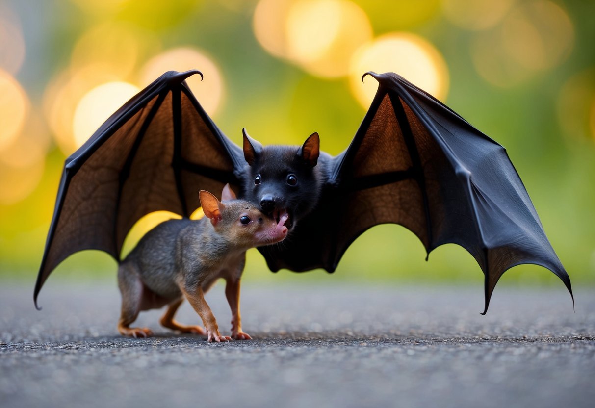 A bat bites a small animal, showing potential health risks