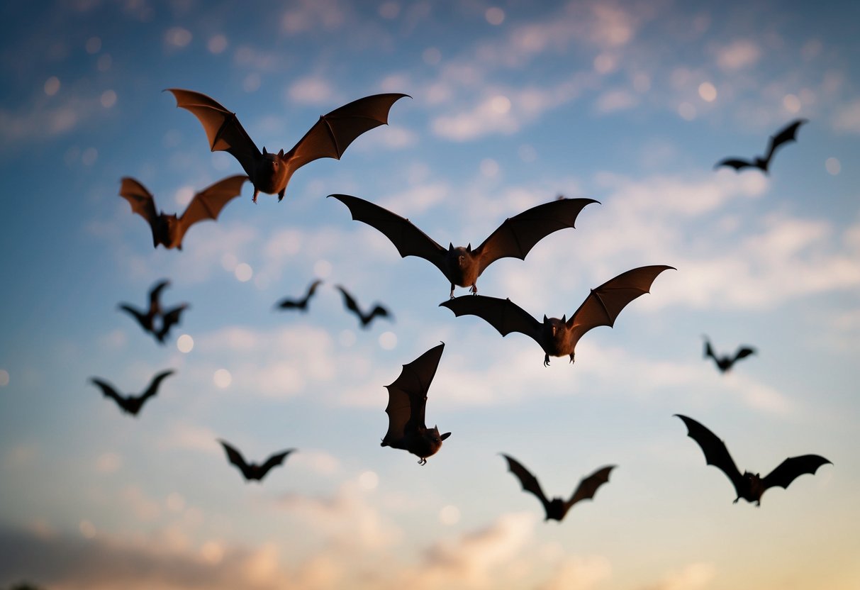 Bats fly from roosts to forage for insects in the night sky over the UK